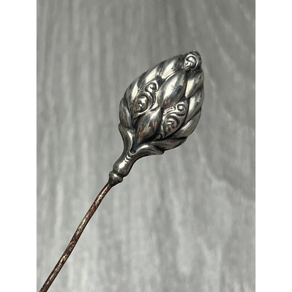 Antique Sterling Silver Artichoke Thistle Bud Hat Pin Victorian Edwardian